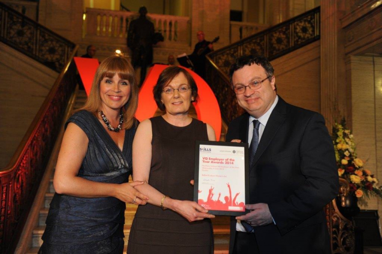 Helen from Belfast & Lisburn Women's Aid (centre) with BBC's Tina Campbell and Minister for Employment & Learning Stephen Farry