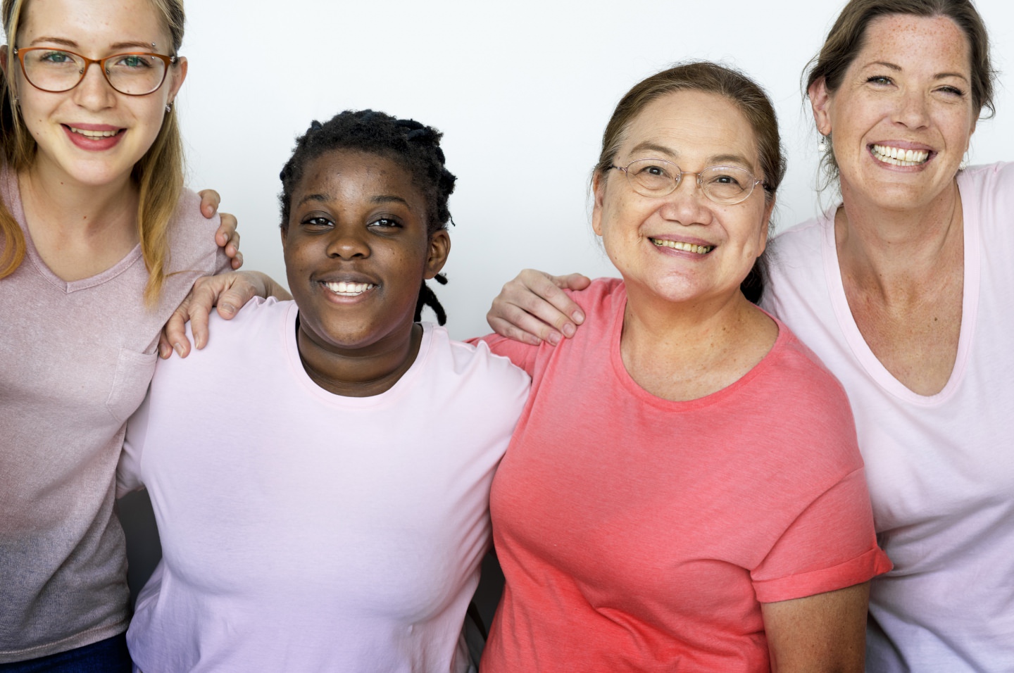 Group Of Multiethnic Women Wear Pink Shirt